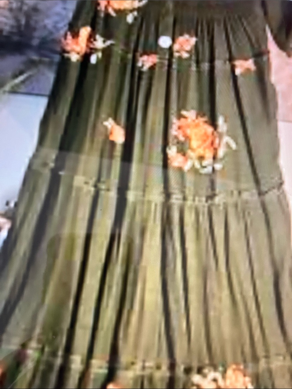 Olive Green embroidered Floral Tiered Maxi distressed  waist smocked 
Skirt